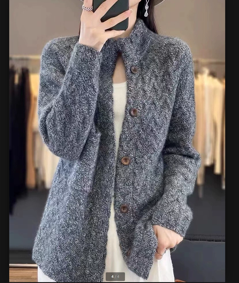 Cardigan, solid woolen long-sleeve, sweater, jacket, autumn, increased thickness, oversize