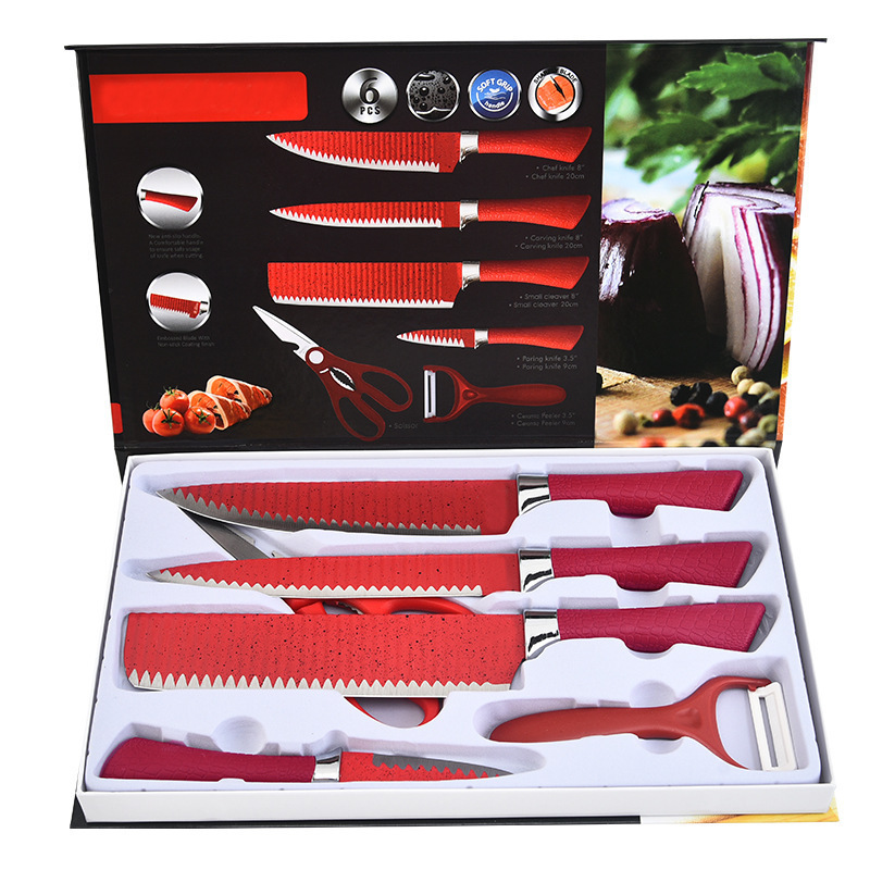 Conjunto de cuchillos de cocina estrella punto de pulverización ondulado 238A cuchillos de comercio exterior conjunto de seis piezas de cuchillos de acero inoxidable