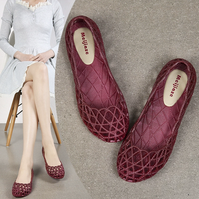 2024 Новая Летняя Повседневная универсальная Желейная обувь с мелким ртом, обувь для мам, дорожная обувь для медсестер с закрытым носком, тканая полая