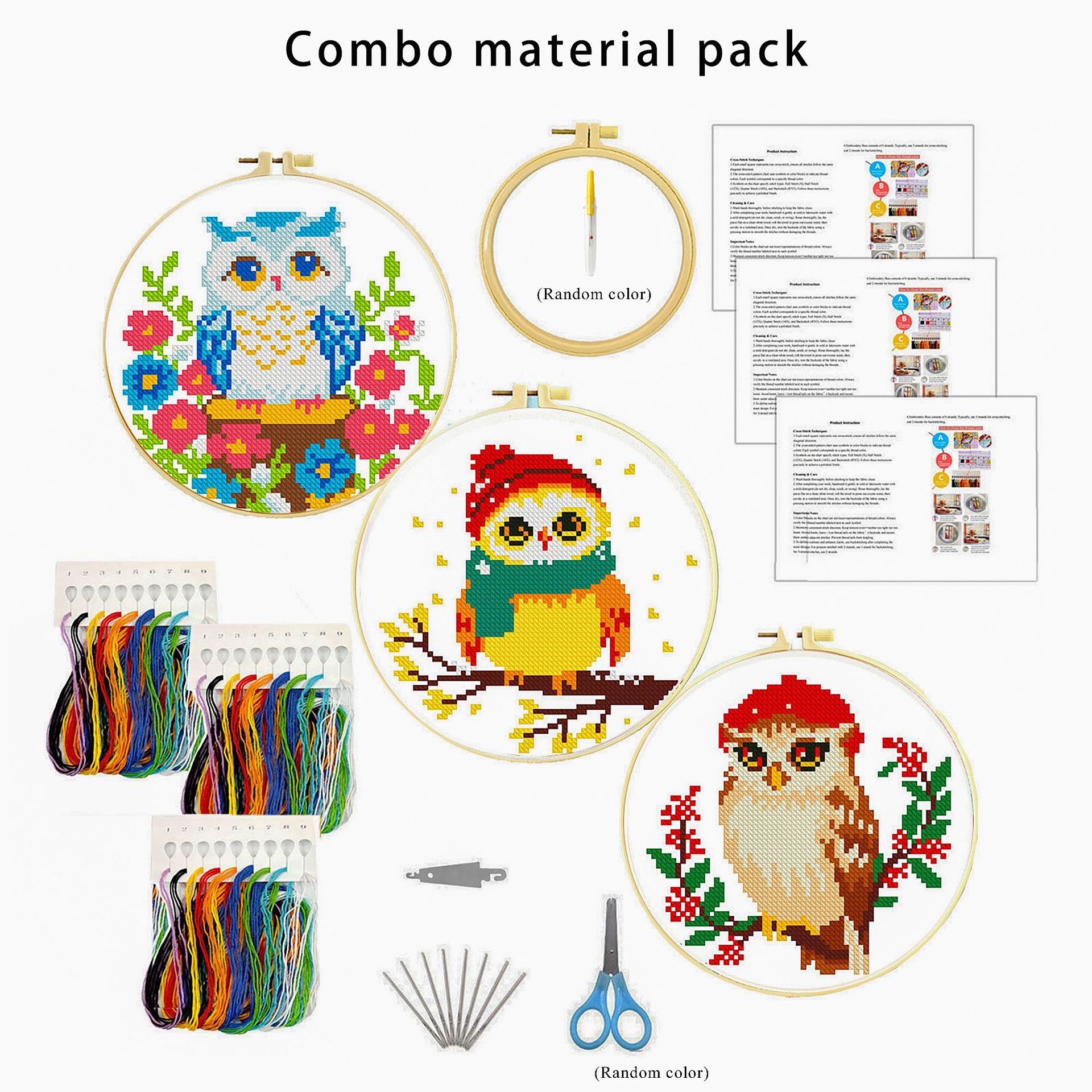 Paquete de material de punto de cruz de bricolaje caliente de Amazon Tres búhos animales de dibujos animados pequeño punto de cruz image 5