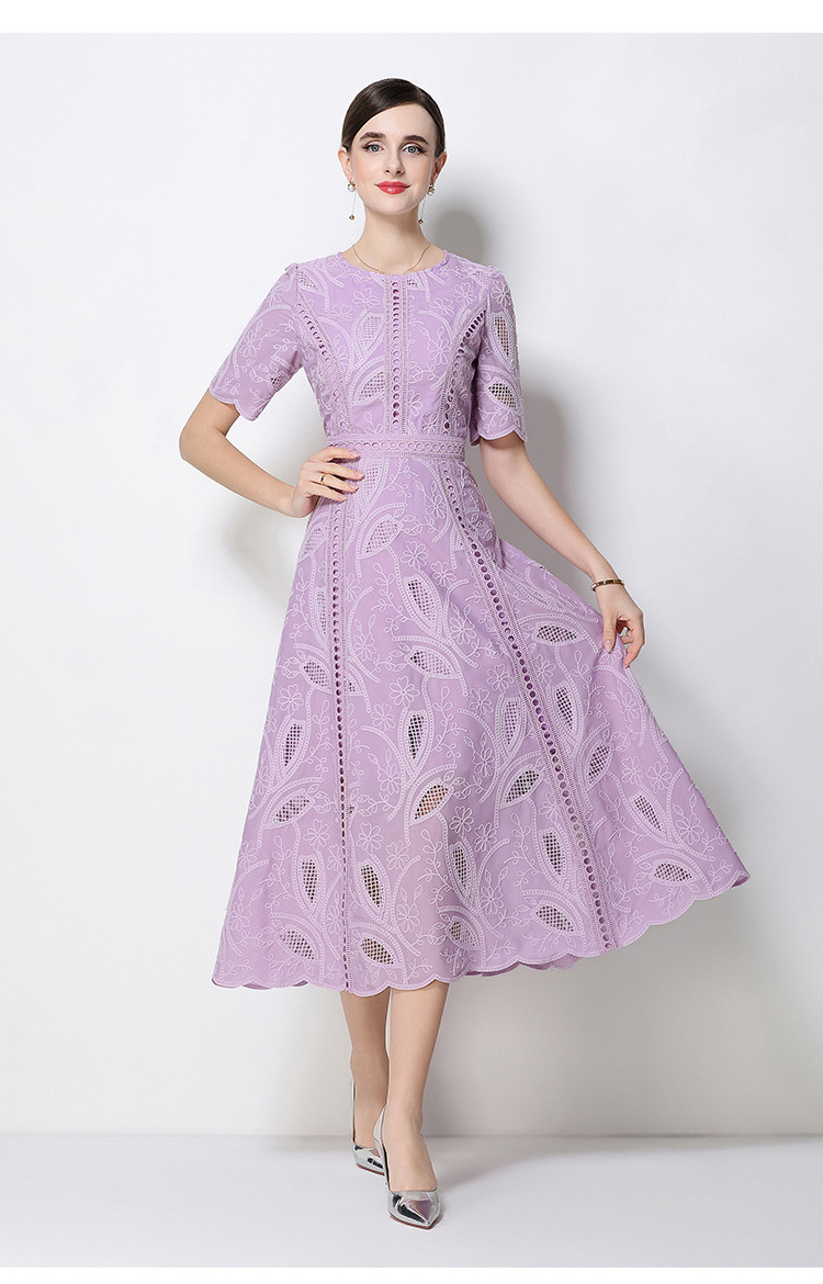 Đầm maxi nữ thắt eo cổ điển Pháp ren thêu họa tiết tay ngắn — màu đen, xanh nhạt, màu hồng, Xanh da trời nhạtcolor chi tiết 37