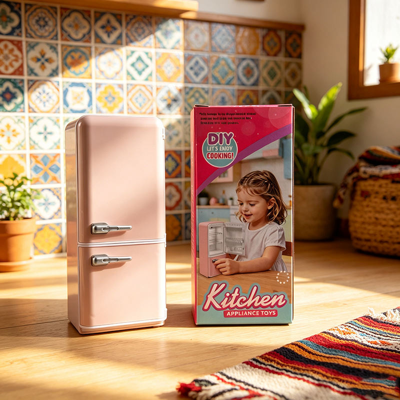 Miniature realistic refrigerator, dollhouse accessory, children's play house toy model, decorative piece, packaged in a colorful box, for cross-border sales