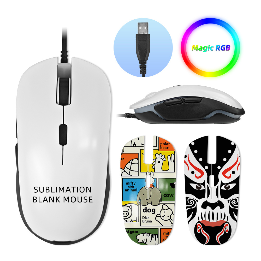 Nuevo mouse de transferencia térmica cableado cubierta en blanco de transferencia térmica material en blanco soporte de creatividad personalizada