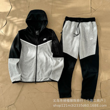 男式休闲运动套装NK小标压胶海外版fleece风行者夹克外套运动长裤