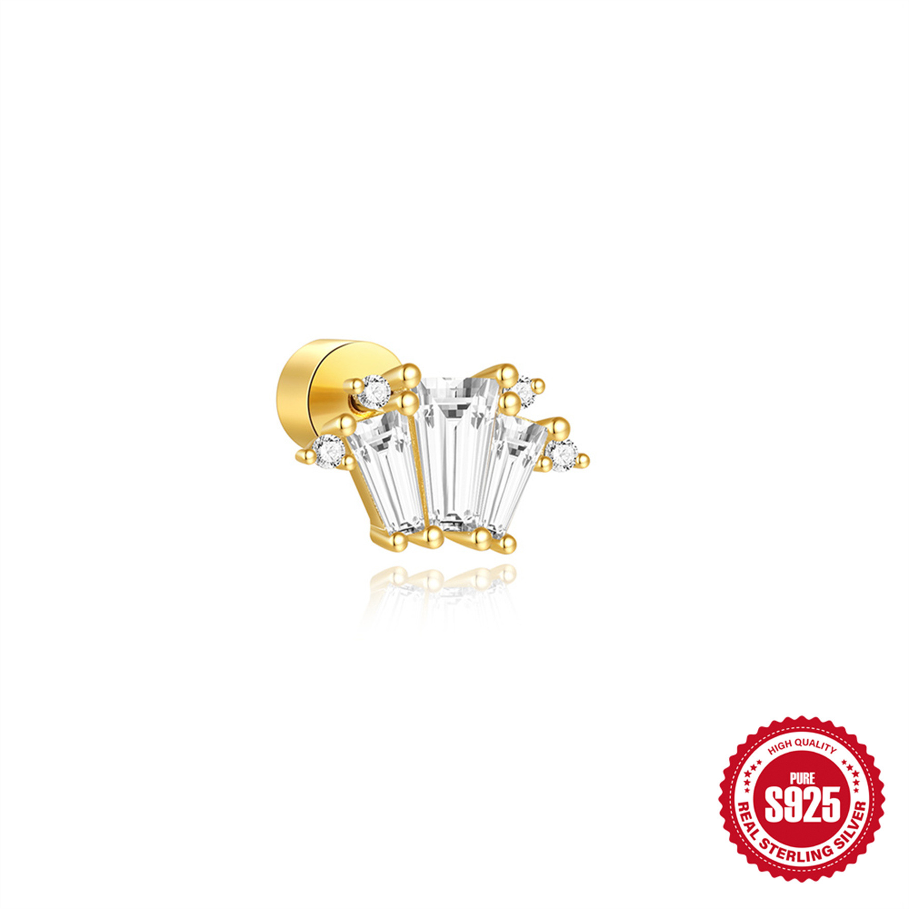 Nuevo estilo europeo y americano s925 plata de ley uso diario elemento de costura rectangular cartílago espiral perforador aretes mujer