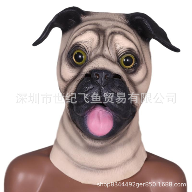 Cabeza de perro máscara Halloween látex Dios molesto perro PUG parodia apoyos rendimiento Amazon Venta caliente