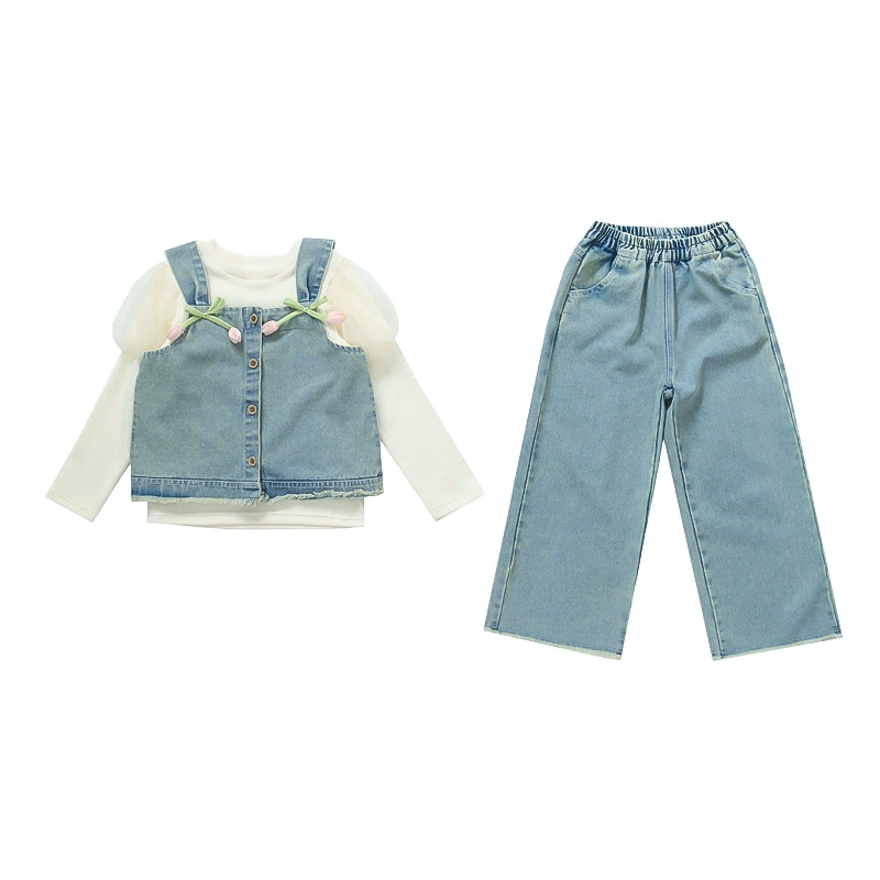 Spring dress, retro denim set for princess, trend of season