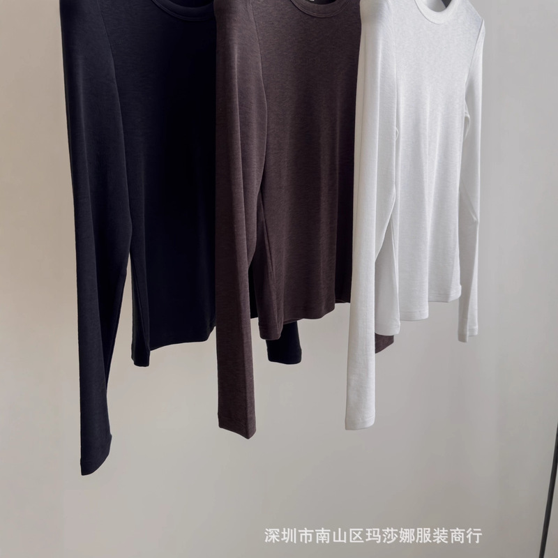 25早秋新款简约大方莫代尔天丝棉长袖修身显瘦百搭气质女T恤韩系|undefined