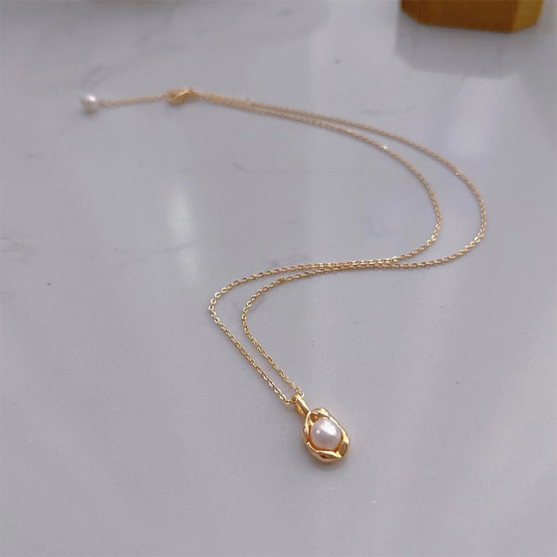 天然珍珠项链小金豆14K金 简约日常感锁骨链