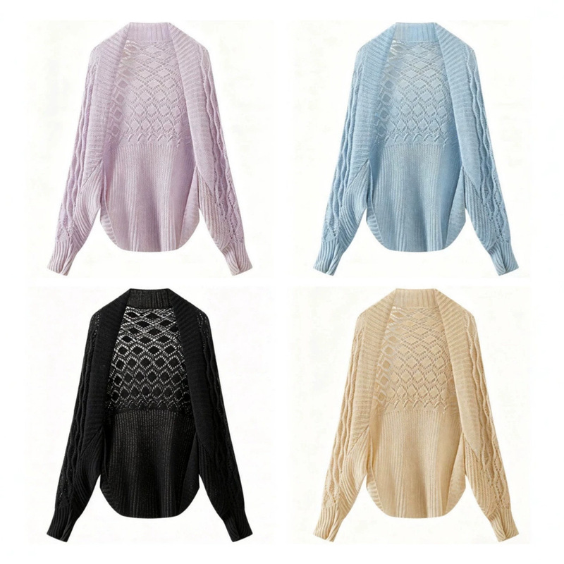 Foreign Trade French-Style Summer New Versatile Ice Silk Shawl Fashionable Sun-Protective Solid Color Knitted Hollow-Out Floral Cardigan Top Foreign Trade French-Style Summer New Versatile Ice Silk Shawl Fashionable Sun-Protective Solid Color Knitted Hollow-Out Floral Cardigan Top