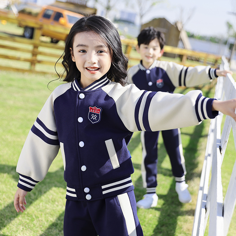 British-style school uniform set for primary school students, spring and autumn four-piece set, children's baseball uniform, sports suit, kindergarten school uniform