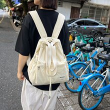 时尚旅行双肩收纳抽绳包小众书包轻便大学生上课背包通勤包