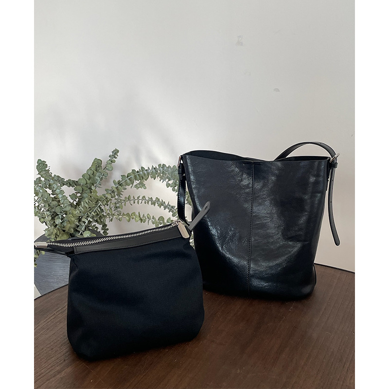 【 Vera pelle da donna 】 Borsa a secchiello monospalla in pelle bovina conciata al vegetale leggera e di lusso alla moda, sensoriale di alta qualità_voghion.com