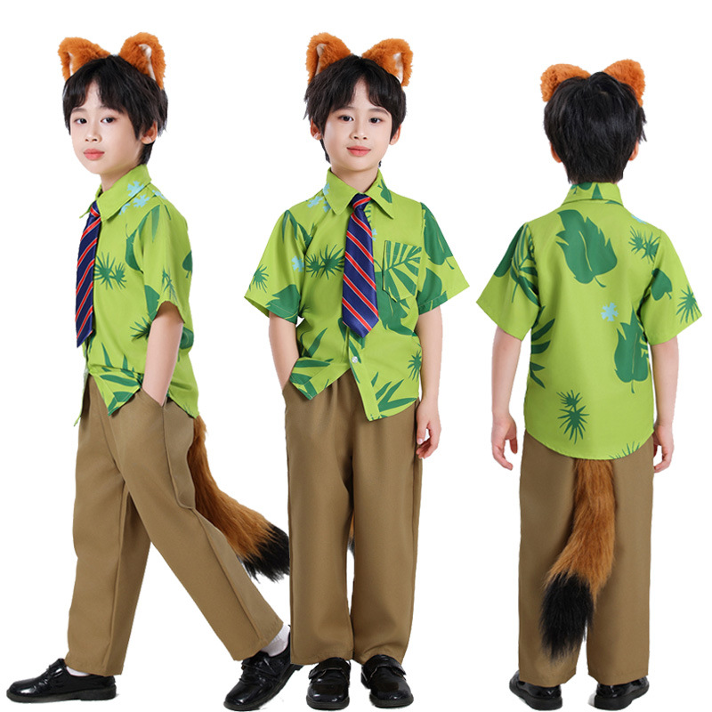 Zootopia Nick Fox Clothes Cos Clothes Kidsren's Costumes Floral Short-Sleeved Shirts Stage Performance Clothes