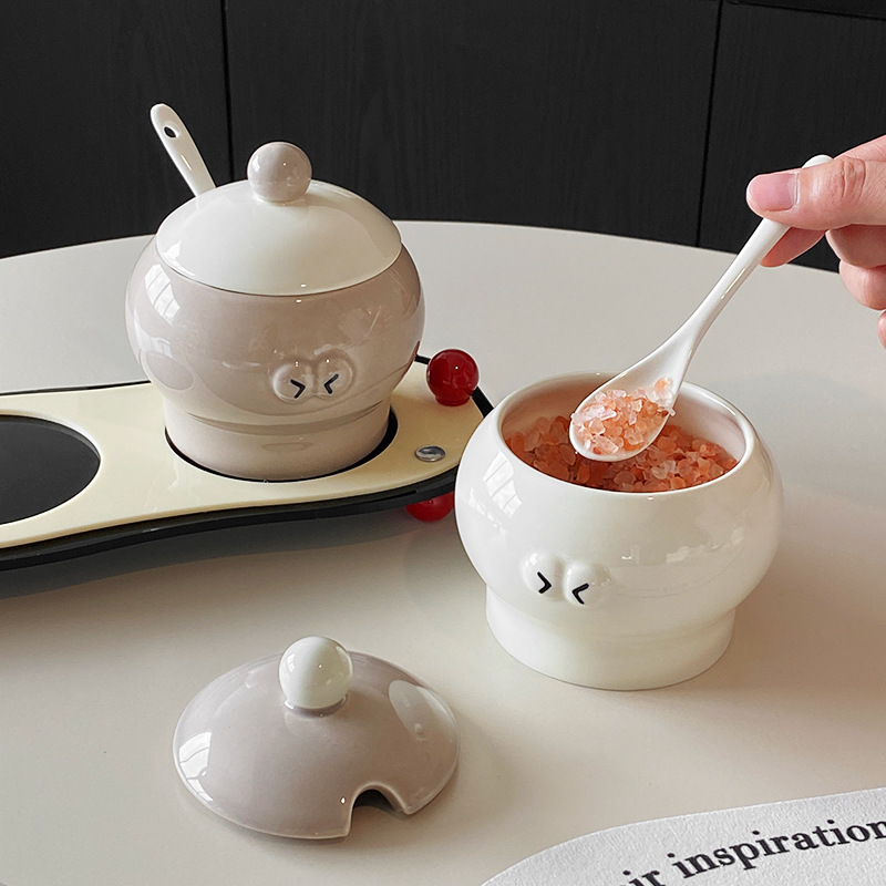 Nueva caja de condimentos de viento de crema de sal de cocina doméstica condimentos de condimento caja de almacenamiento conjunto de condimentos de cerámica