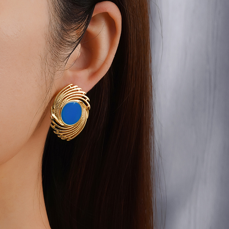 Fuegos artificiales retro transfronterizos aretes de acero inoxidable geometría simple 18K oro goteo de aceite de acero de titanio joyería pernos de orejas mujeres