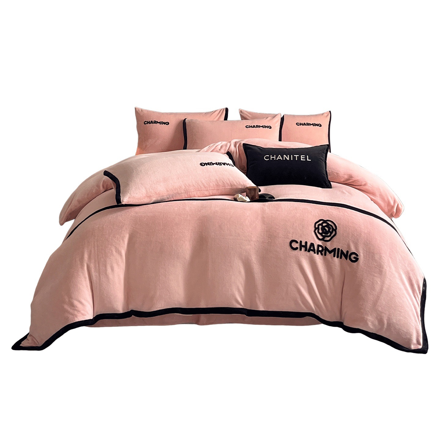 Invierno infantil leche de cama de lana de cuatro piezas, ropa de cama de lana gruesa, sábanas de lana de coral, tres piezas