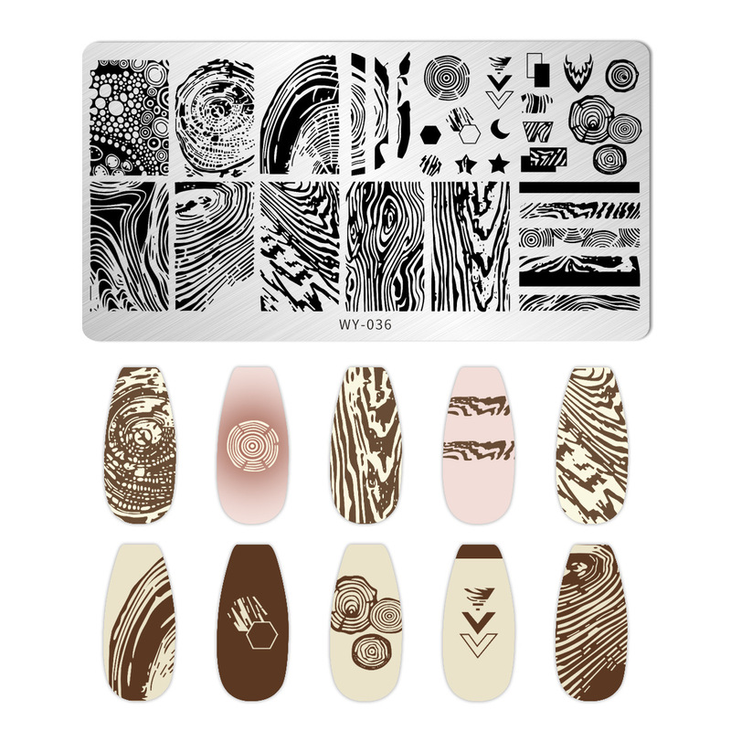 跨境美甲印花板格纹豹纹牛仔纹Nailplate不锈钢指甲复古模板转印|undefined