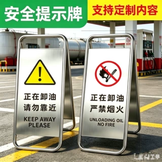 不锈钢警示牌正在卸油严禁烟火请勿靠近小心地滑充电车位提示牌a