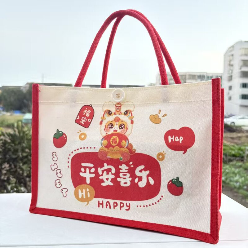 2026 Year of the Horse New Year Gift Bag Canvas Bag Red Canvas Bag High-End Business Souvenir Handbag