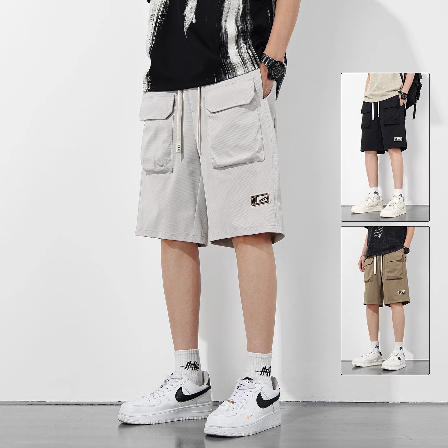 Men's Summer New American Style Trendy Multi-Pocket Straight Casual Cargo Shorts Ice Silk Sports Pants