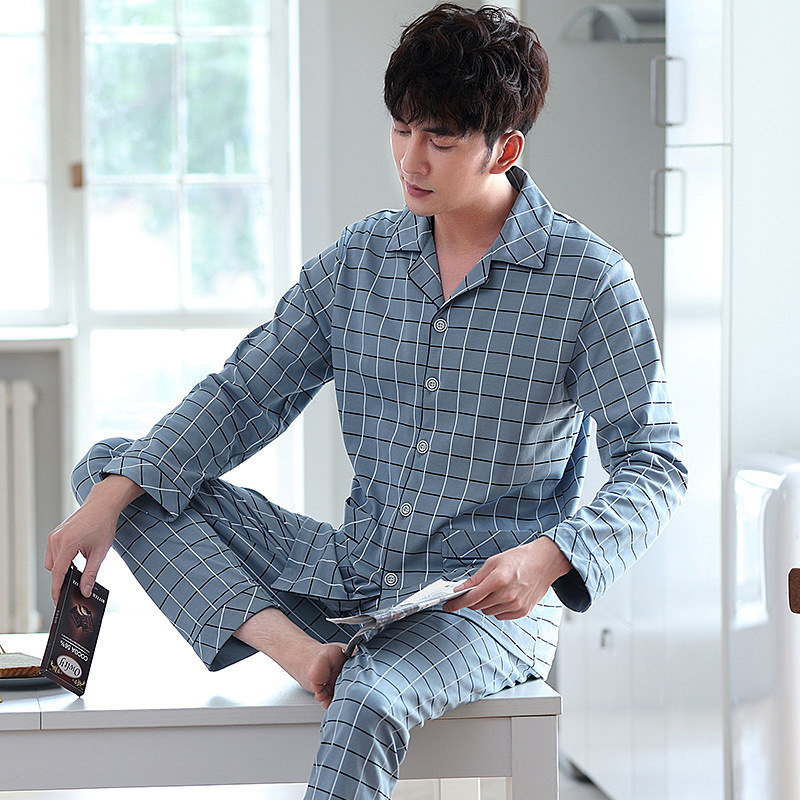 Pijamas de los hombres de manga larga 100% algodón de primavera y otoño desgaste del hogar de los hombres otoño delgado más el tamaño de otoño y traje de invierno