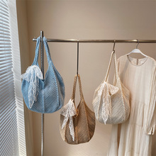 女式单肩包钩针包手提包海边度假包夏日沙滩包编织棉线通勤托特包