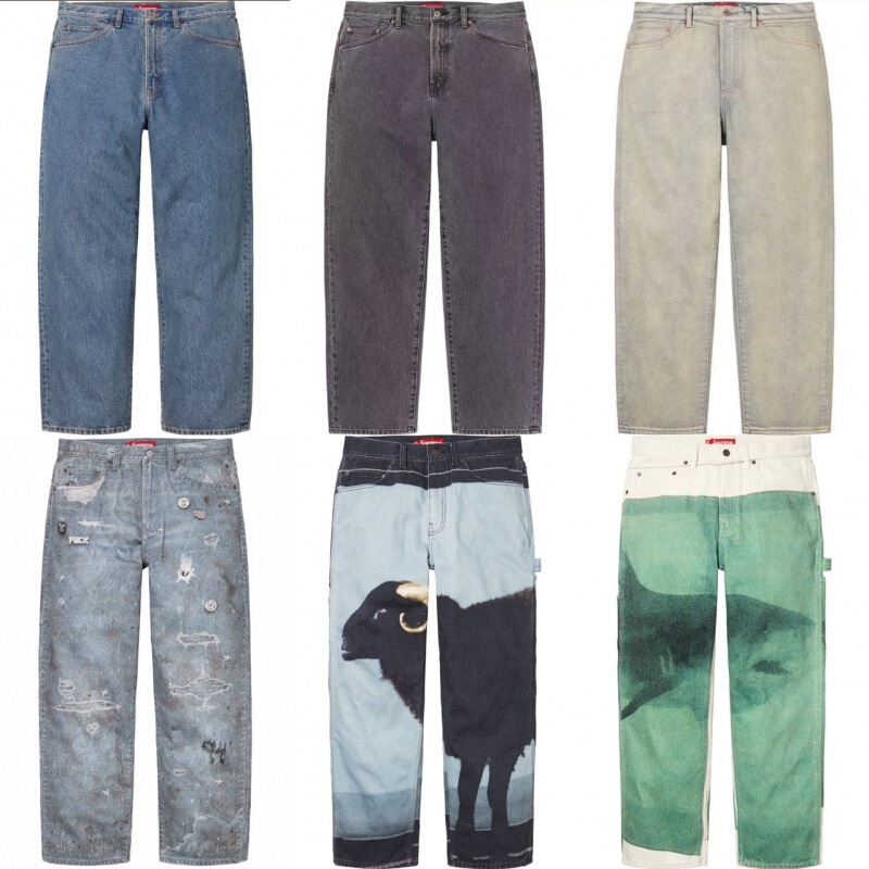 Cross-Border High-Quality Supreme25 Trendy Brand Jeans Pants Trendy Brand Digital 3D Printed Loose Jeans Cross-Border High-Quality Supreme25 Trendy Brand Jeans Pants Trendy Brand Digital 3D Printed Loose Jeans