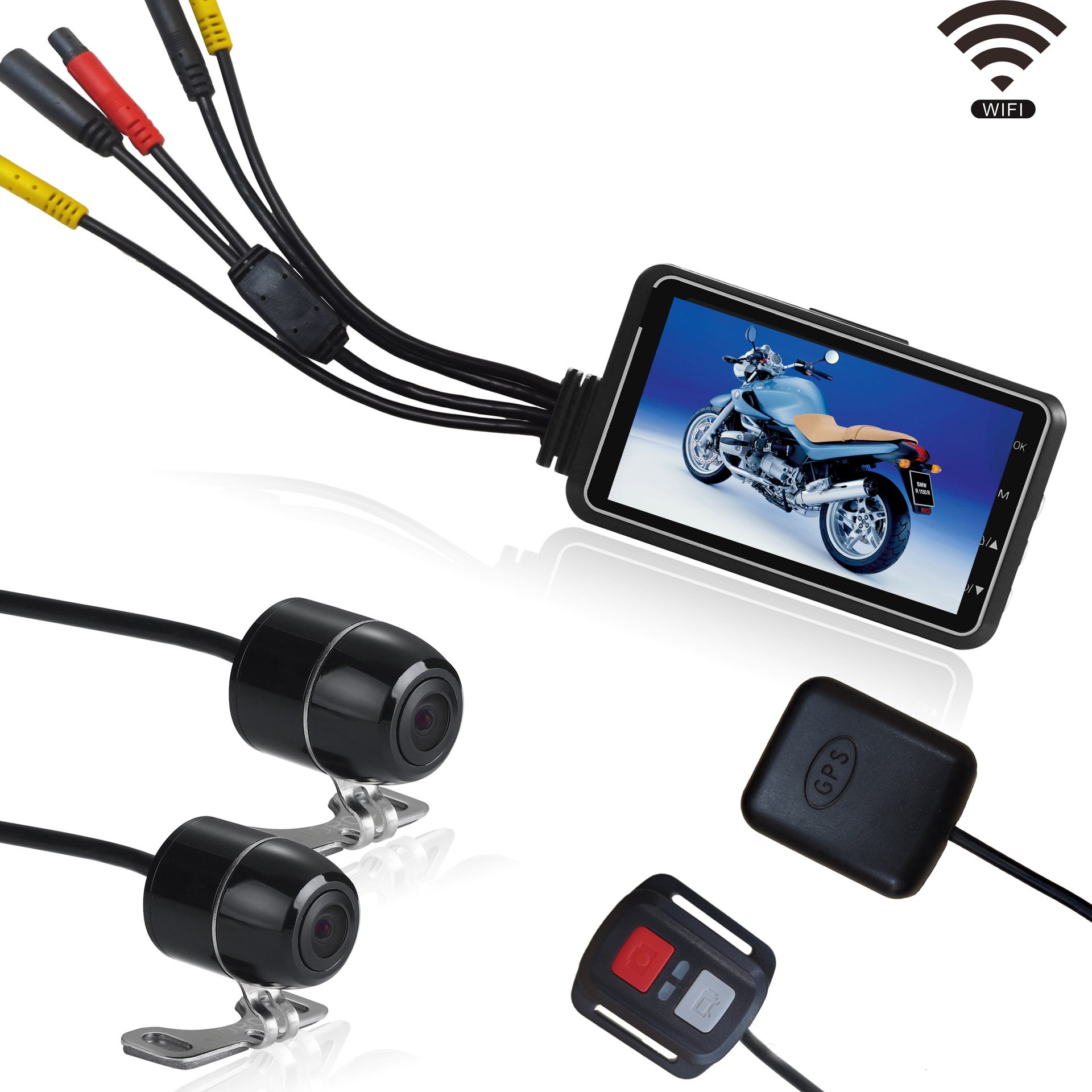 Motorcycle Driving Recorder Hd Dual 1080P Waterproof Front and Rear Camera Motorcycle Recorder Gps Wifi