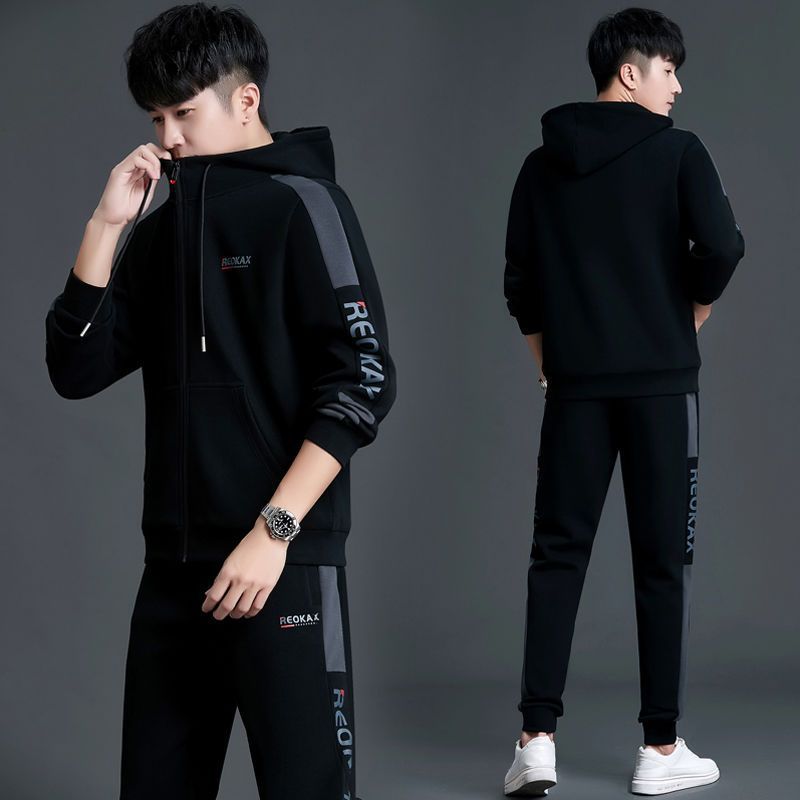 Cross-border sportswear set for men, spring and autumn, youth, hooded sweatshirt, men's casual two-piece set, high school student fashion.
