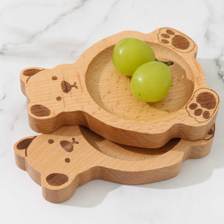 Plato pequeño de madera de haya estilo japonés con forma de oso, plato pequeño de madera maciza para el hogar, plato para salsa y vinagre de restaurante de hotel con diseño de dibujos animados, personalizable con logotipo.