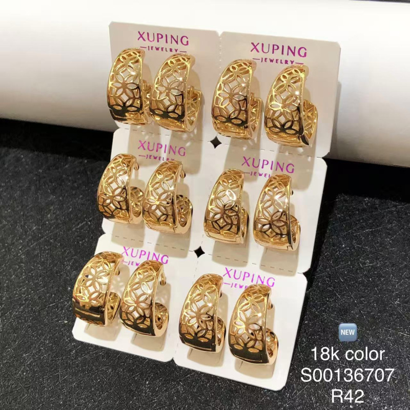 Joyería Xuping, Aleación con Baño Electrolítico en Color Oro de 18k, Pendientes con Circonitas Multicolores, Estilo Europeo y Americano, Clips para Orejas, Accesorios Versátiles y Modernos para Orejas, Venta al por Mayor