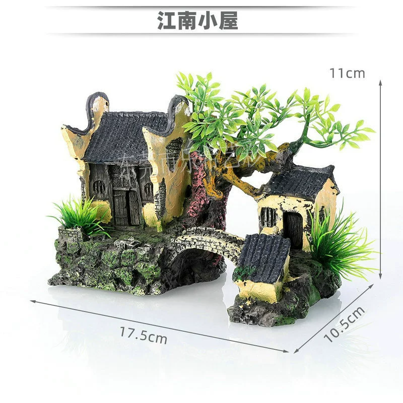 Резиновая аквариумная подставка декоративная, Yunhelou / Rock Garden House, 20 × 15 × 20 см, Декоративная хижина