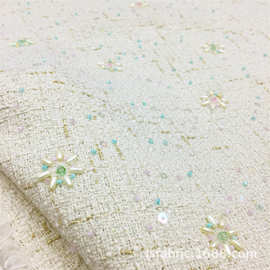 小清新多巴胺小众设计精致小香风珠管绣花工艺 面料 连衣裙外套布