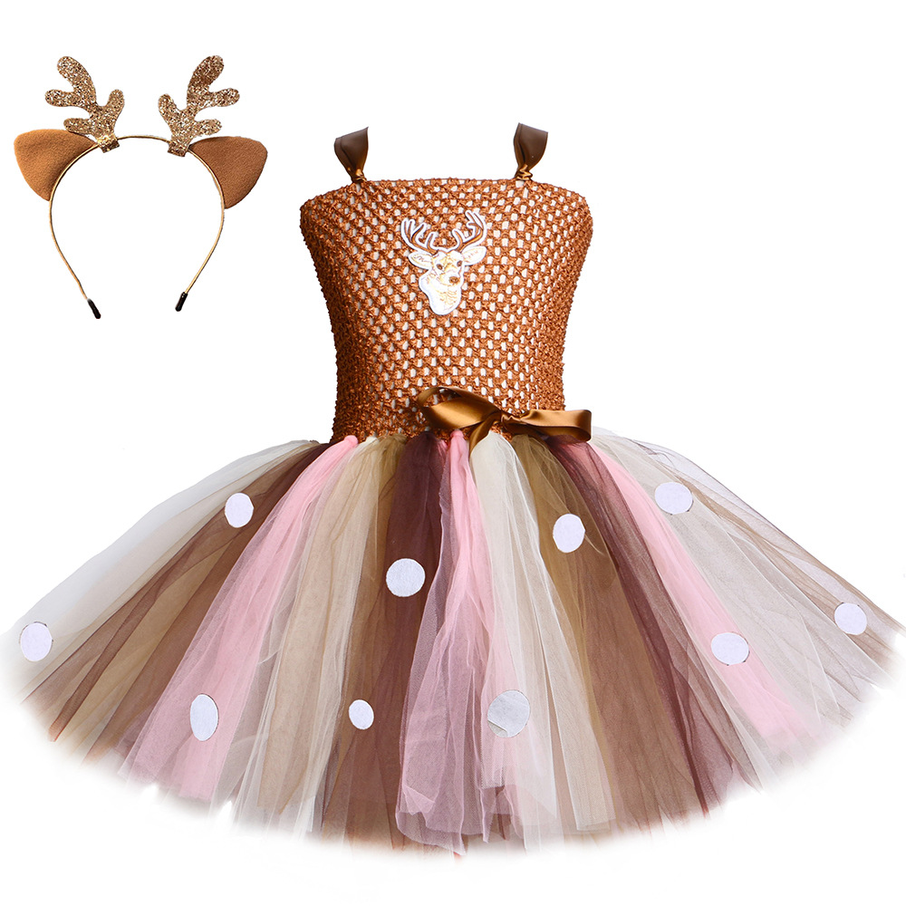 Europa y América falda del tutú alces comercio exterior niños de malla hecha a mano pettiskirt Navidad vestido la muchacha con diadema