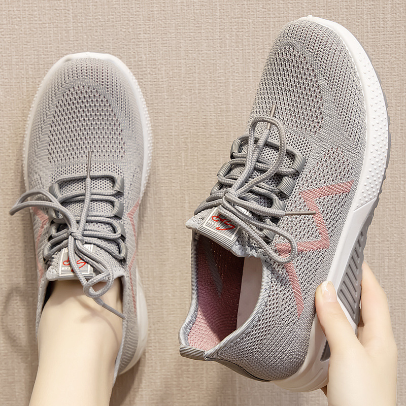 Zapatos Deportivos Casuales Transpirables para Mujer, Primavera 2024, Zapatos Deportivos de Punto, Fabricante de Zapatos para Mujer, Venta al por Mayor, Parte Superior Baja, Transpirables y Cómodos
