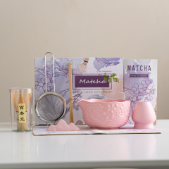 跨境专供陶瓷抹茶碗茶具套装浮雕海浪樱花碗带嘴百本茶筅立彩盒装