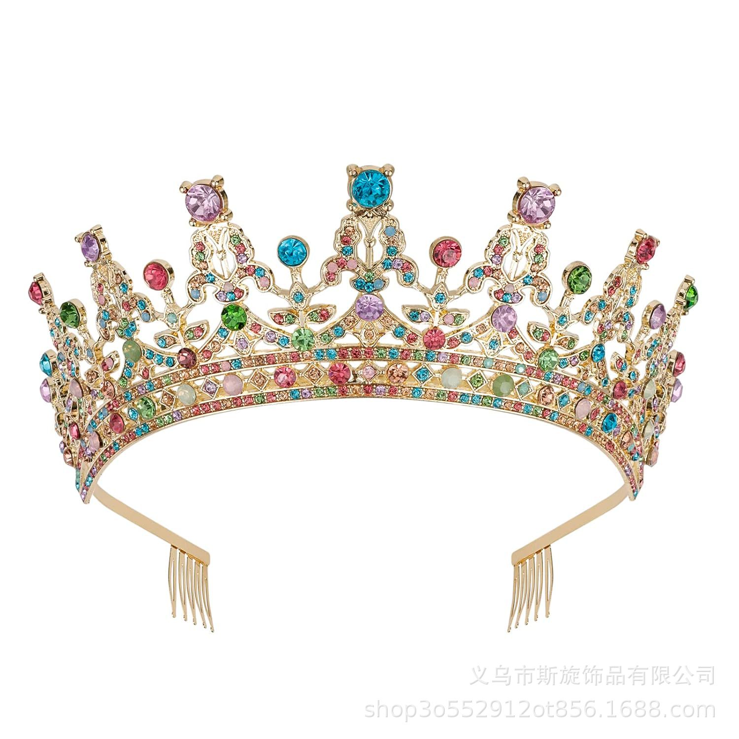 Corona de novia europea y americana color transfronteriza diamante banda de pelo barroco aleación corona vestido de boda accesorios para el cabello