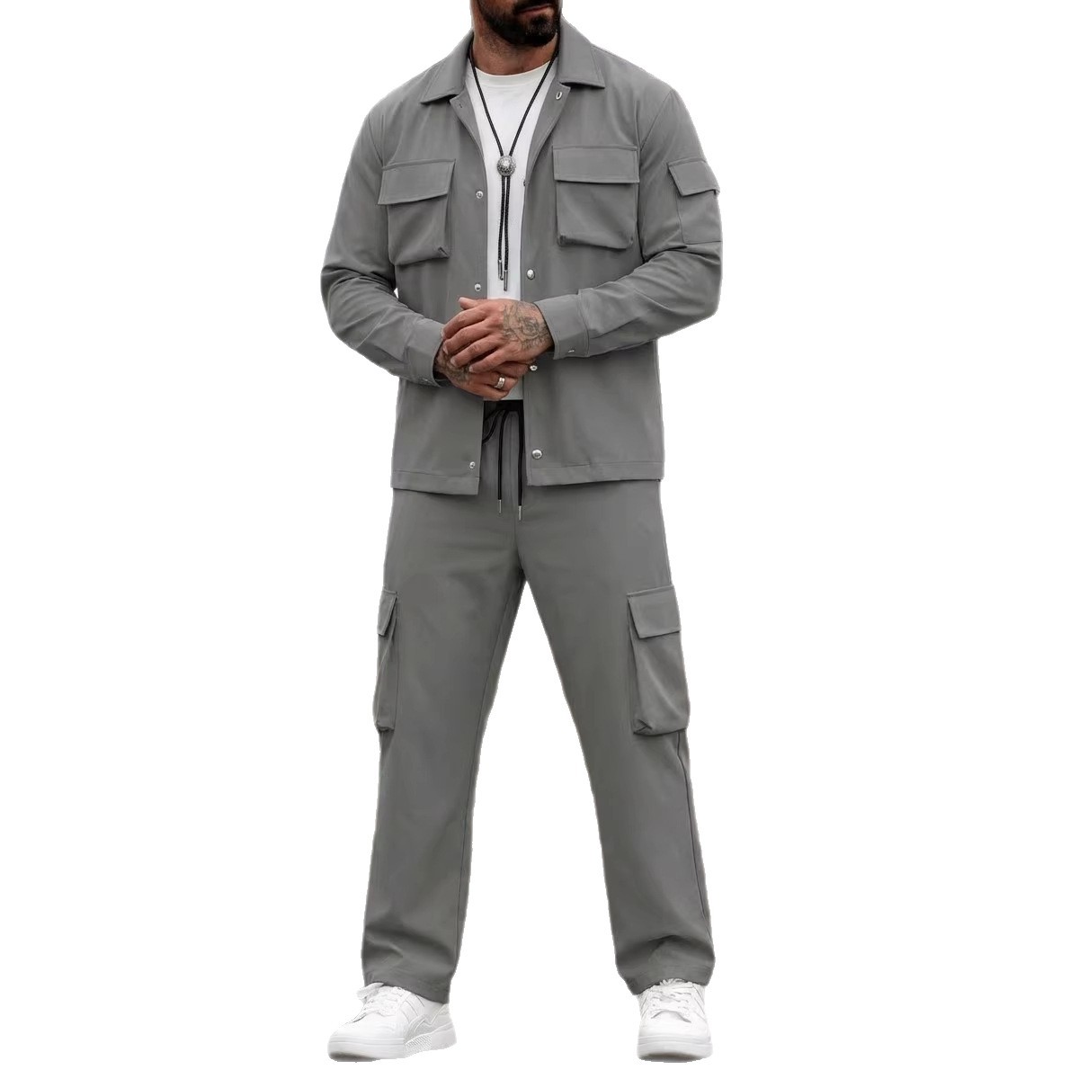 Monochrome Man – Neues europäisches und amerikanisches Frühjahr/Herbst-Mode-Jacken-Set mit mehreren Taschen, Freizeit-Arbeitskleidung, Motorradbekleidung für Herren_voghion.com