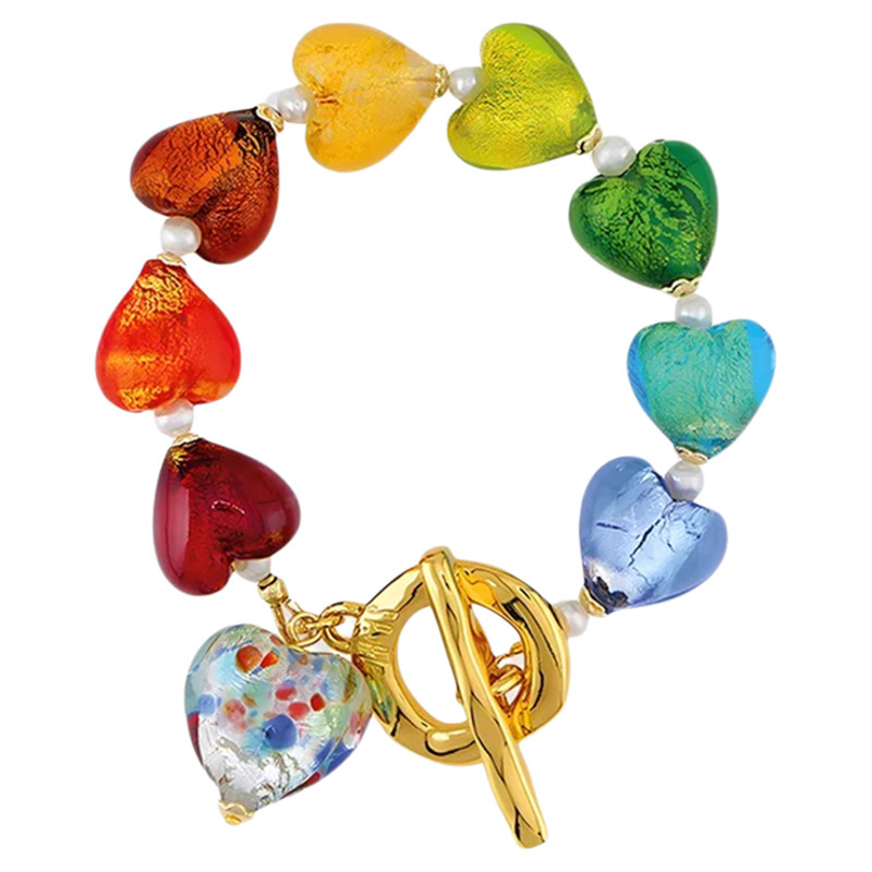 In-Stock Factory Direct Sales Amazon Cross-Border Exclusive Meng Ziyi Same Style Heart-Shaped Glass Rainbow Bracelet Seven-Color Jewelry In-Stock Factory Direct Sales Amazon Cross-Border Exclusive Meng Ziyi Same Style Heart-Shaped Glass Rainbow Bracelet Seven-Color Jewelry