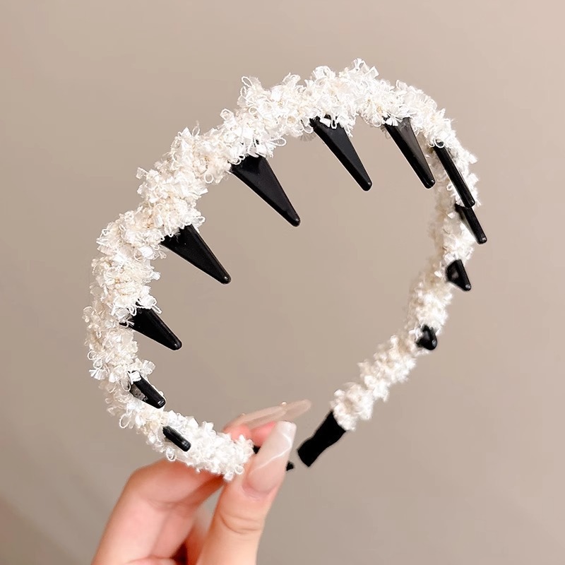 Alto cráneo de lana ondulado banda de cabello para mujeres lavado de cara maquillaje especial banda de cabello con dientes antideslizante acabado de cabello agrupado tocado