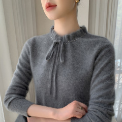 甜美减龄木耳边立领山羊绒修身女毛衣2025秋冬纯色优雅羊毛针织衫