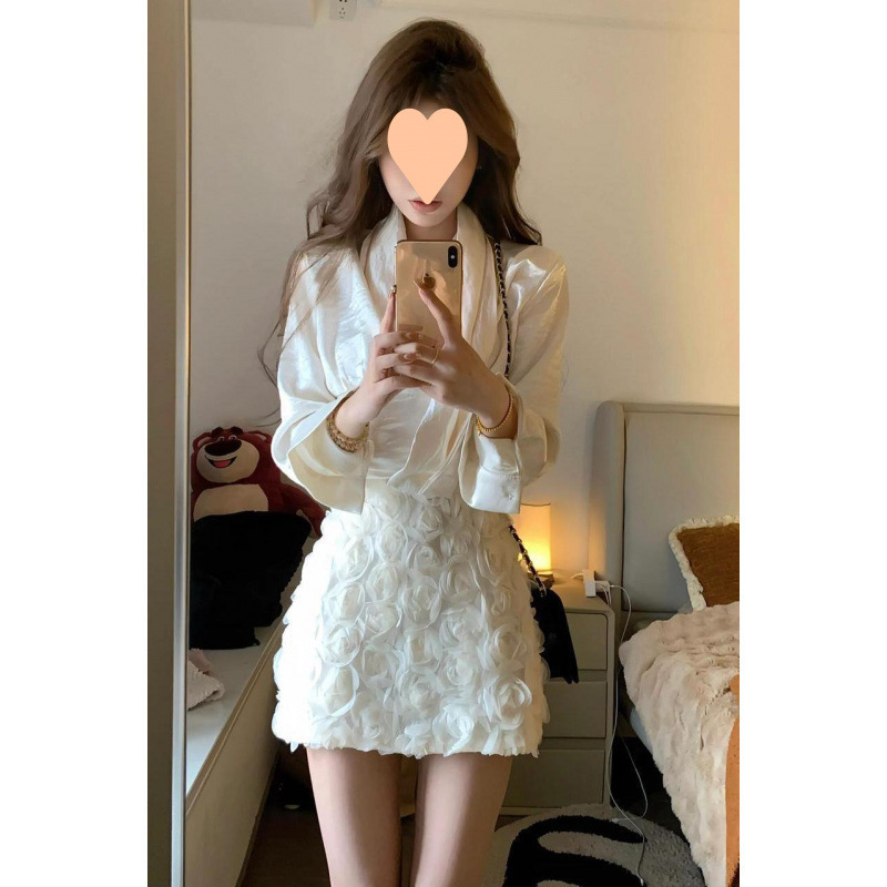 套装女2025春季新款千金风性感v领收腰衬衫气质高级感花朵半身裙