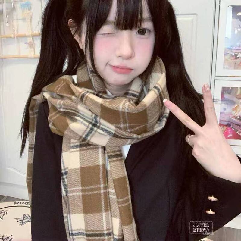 2025款秋冬格子围巾仿羊绒披肩韩系保暖围脖学生百搭少女清新可爱|undefined