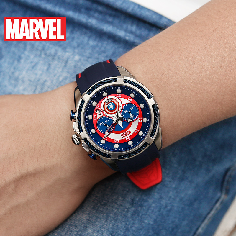 Marvel erkaklar kvarts soati, 2018 yangi uslub, silikon tasma, kundalik, taqvim, hafta kuni, yorqin, suv o'tkazmaydigan, 1398