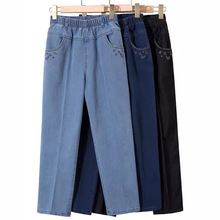 中老年女裤春秋牛仔裤老人裤妈妈裤子高腰长裤老太太夏季奶奶直筒