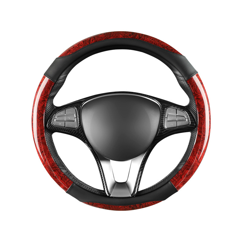 Car peach wood pattern steering wheel cover ultra-thin four-season universal summer non-slip half set of card-type decorative handle cover for men