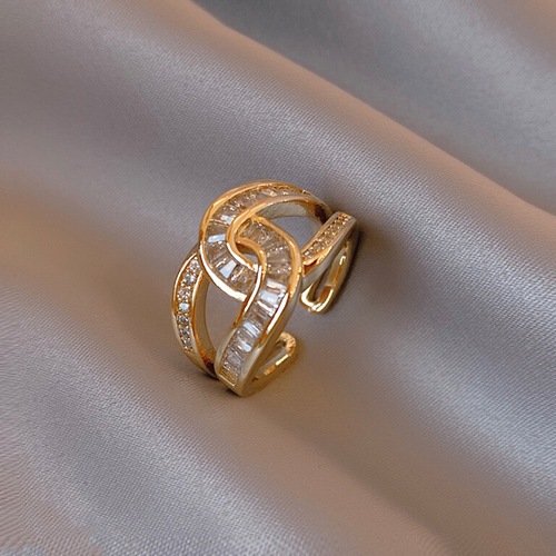 Temperament zircon open ring female niche design high-end light luxury index finger ring ins 2024 new trend