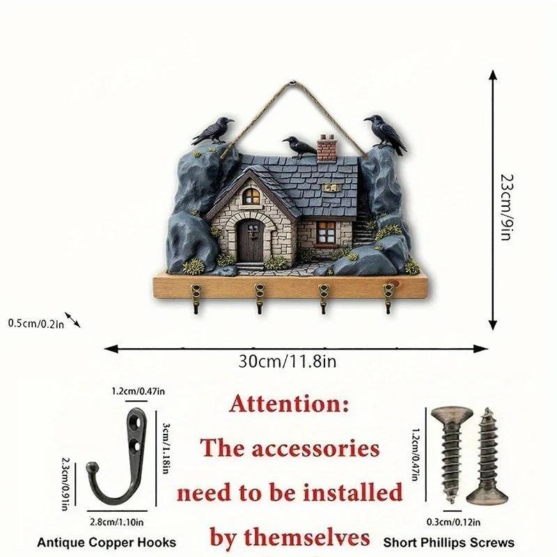 跨境热卖木质多彩小屋客厅走廊门牌钥匙扣挂架木质批发|undefined