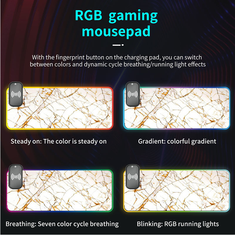 Marble Art Luminous RGB Gaming Mouse Pad LED Keyboard Pad